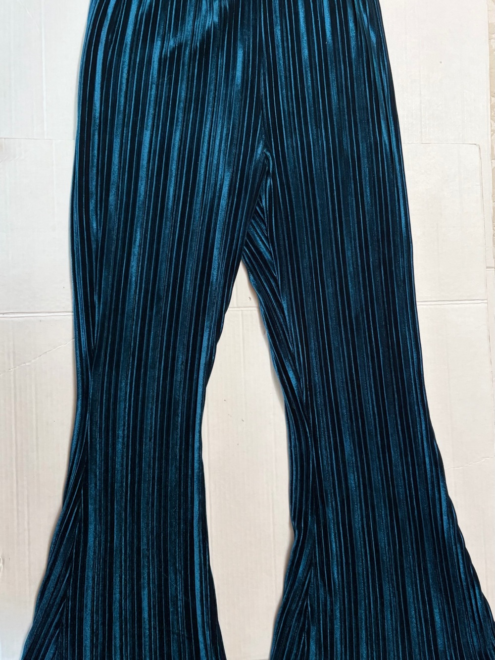 Wild Fable Teal Velvet Plissé Pleated Flare Pants M Whimsigoth Bell Bottoms